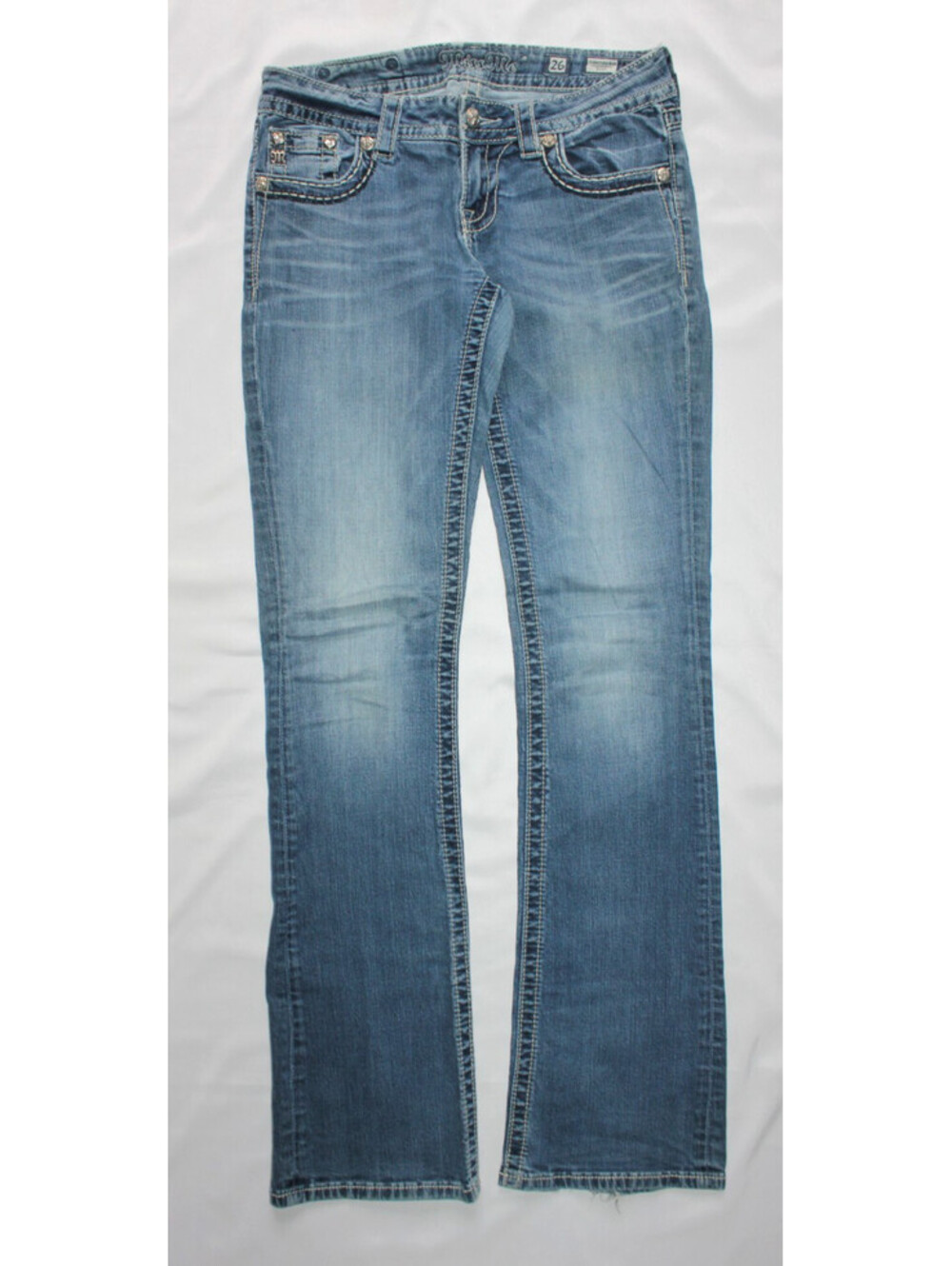 Miss Me Embellished Fleur-De-Lis Bootcut Jeans Size 26 JP59348 Medium Wash